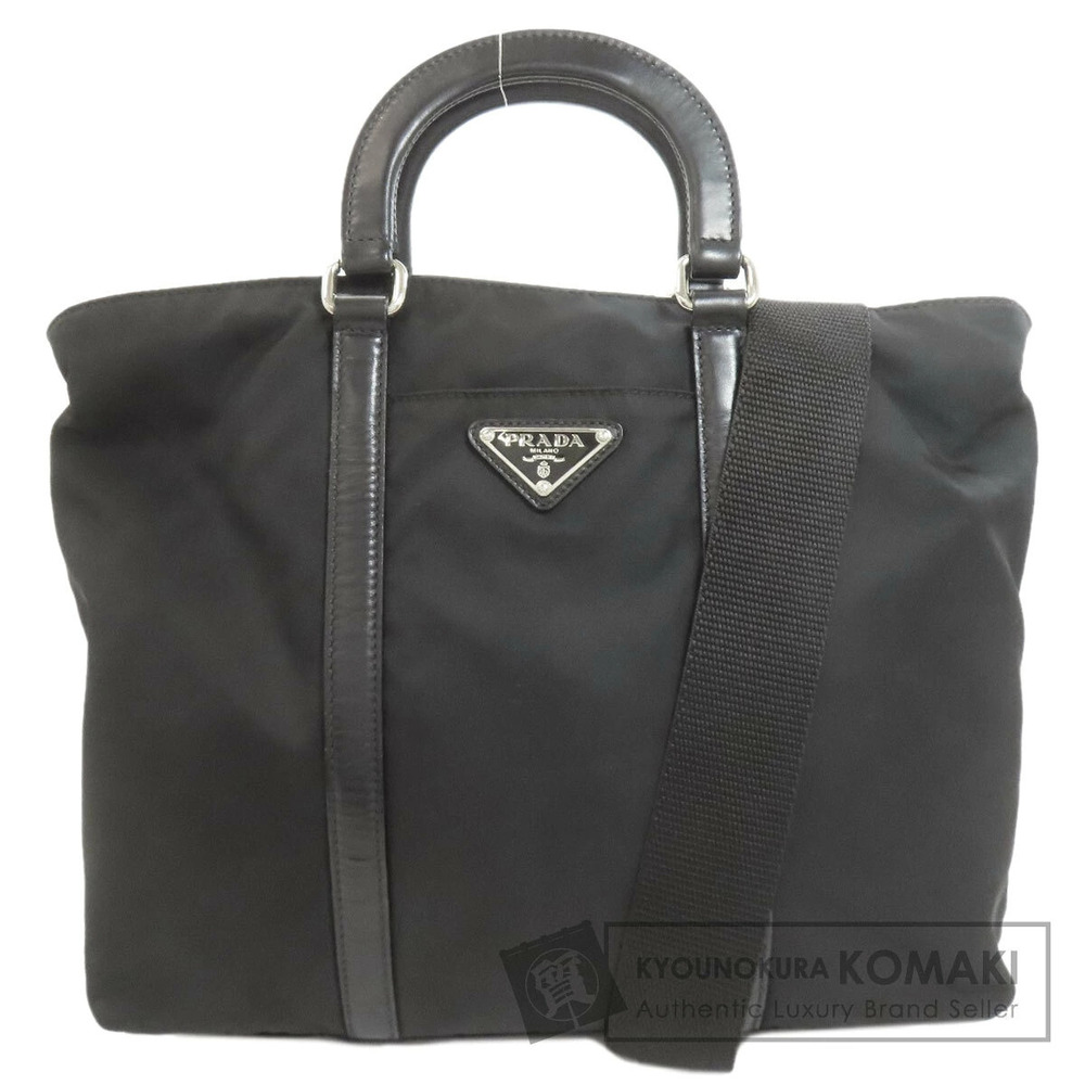 Prada black Tessuto Satchel leather trim signature triangular logo